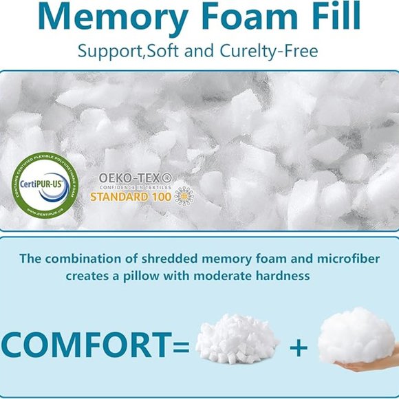 Oeko-Tex Shredded Memory Foam Cooling Pillow for Side Back and Stomach Sleeper - Picture 5 of 7